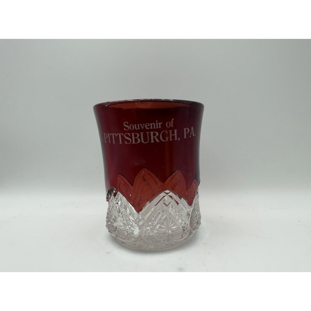 Antique Ruby‎ Flash Souvenir Tumbler Pittsburgh PA Pressed Glass Toothpick Cup